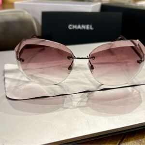 Chanel Pink Geometric Rimless Sunglasses